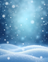 Poster - Snowflakes fall on a serene blue Christmas scene with delicate art against a soft winter landscape of frosty beauty and serenity.