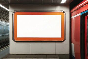 Wall Mural - Indoor outdoor city light mall shop template. Blank billboard mock up in a subway station, underground interior. Urban light box inside advertisement metro airport.