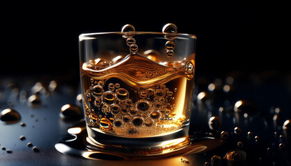Poster - Rich bubbly liquid on a dark surface creates a striking contrast effect visually. _1(508)