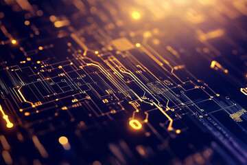 Poster - Binary code flows over a glowing digital background, showcasing detailed circuit designs and tech connections