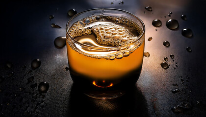 Poster - Rich bubbly liquid on a dark surface creates a striking contrast effect visually. _1(506)