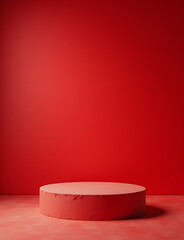 Aufkleber - Red empty studio backdrop made from cement features realistic 3D render to showcase Christmas concepts on a display stand or shelf.