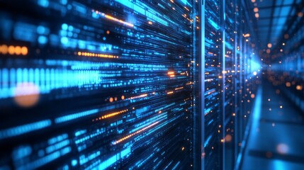 Poster - A computer network with a blue background and orange lines