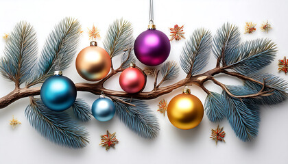 Wall Mural - isolated christmas decorations feature a bare tree branch surrounded by colorful baubles on_1(410)