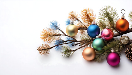Wall Mural - isolated christmas decorations feature a bare tree branch surrounded by colorful baubles on_1(407)