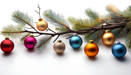 Wall Mural - isolated christmas decorations feature a bare tree branch surrounded by colorful baubles on_1(406)