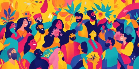 Colorful abstract illustration of people celebrating.