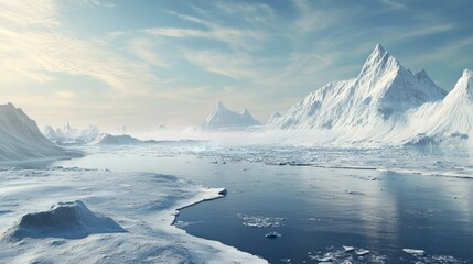 Aufkleber - A cold, snowy landscape with a large body of water in the foreground