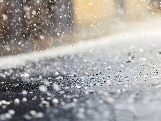 Poster - Rain Drops on Wet Ground Surface in Close-Up