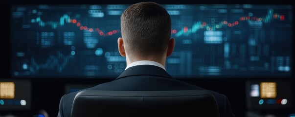 Poster - Businessman Analyzing Holographic Blockchain Data Visuals