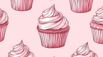 Seamless cupcake pattern featuring colorful desserts like chocolate and strawberry, perfect for a birthday or celebration theme