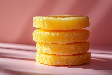 Wall Mural - Stack of Four Yellow Sugared Candied Fruit Slices