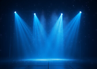 Poster - Flickering particles create a beautiful light show on stage with shimmering blue particles.