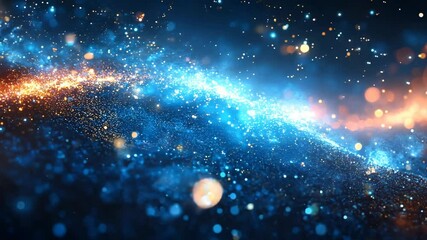 Wall Mural - a blue sky with a lot of stars and a bright orange line. the stars are scattered all over the sky an