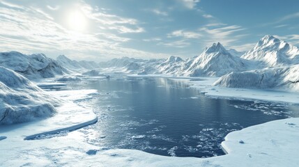 Aufkleber - A frozen lake with mountains in the background