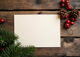 Aufkleber - Empty wooden space on Christmas card adds simple elegance to festive greeting for happy new year and merry Christmas Eve.