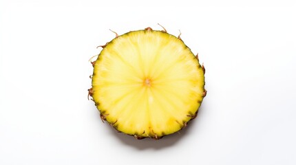 Wall Mural - A single slice of pineapple, with the core visible, is placed flat against a white background, highlighting its textured surface.