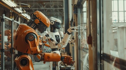 Two Industrial Robots Working in a Factory Setting