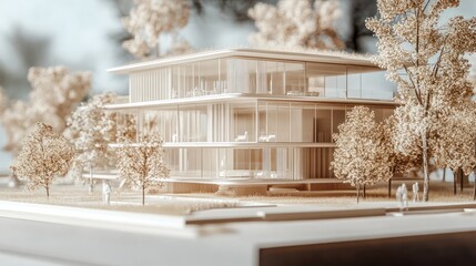 Poster - Construction concept. Residential building drawings and architectural model,