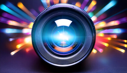 Poster - Colorful light glows through lens, creating an abstract effect with flashes of optic spotli_1(134)