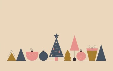 Christmas tree and presents on a beige background - Holiday