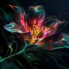 Poster - blooming digital flower symbolizing organic growth of technology in society