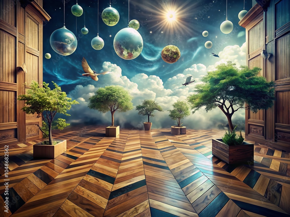 Surreal Parquet Floor Wood Texture in Dreamlike Landscape for Unique ...