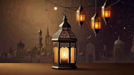 Background design with ramadan theme, with illustrations lanterns