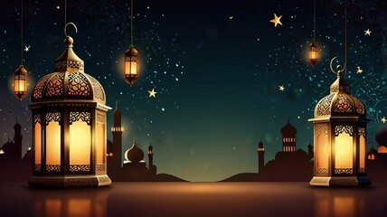 Background design with ramadan theme, with illustrations lanterns