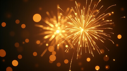 Aufkleber - Abstract fireworks in gold vintage style with bokeh on a holiday abstract background and empty space during new year celebrations at night.