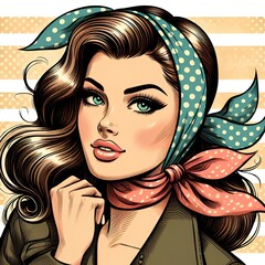 Wall Mural - Vintage 1960s pin-up girl with scarf in her hair illustration.