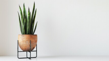 Wall Mural - Snake Plant in a Brown Pot with a Black Metal Stand