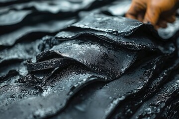 Poster - Close-up of Black Wet Leather Layers