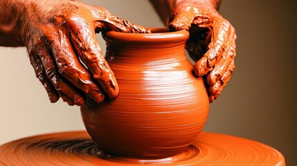 Potter Shaping Clay on Wheel