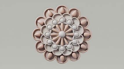 Poster - Elegant neutral mandala design featuring soft beige and light tones in a symmetrical floral arrangement