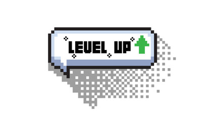 Poster - Pixel art 8-bit speech bubble saying level up