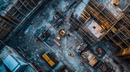 Engineer in the midst of a bustling construction site, ensuring that all materials and procedures are in compliance with plans.