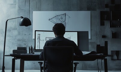 Poster - A person working on architectural designs in a modern office setting.