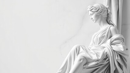 Elegant white marble statue draped in soft fabric, capturing the beauty of classical art and serenity in its intricate details, white, beauty, classical