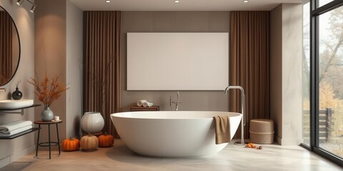 Luxurious bathroom with freestanding tub and autumn decor, tub, freestanding, stylish