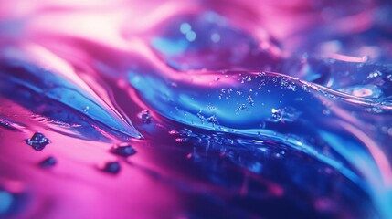 Abstract liquid surface with pink and blue light reflections.