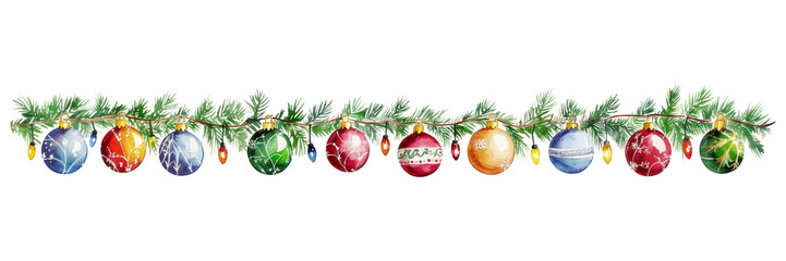 Wall Mural - png christmas balls and lights border decoration ornament tree.