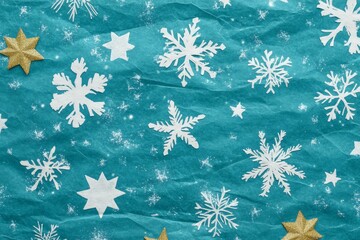 Wall Mural - Festive paper design featuring intricate snowflakes and stars, ideal for holiday crafts and decorations.