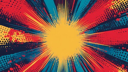 Poster - Abstract comic book style background with bright colors and radial lines.