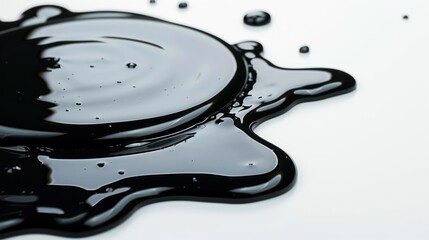 Wall Mural - black liquid spilled on a white surface with circular ripples