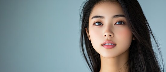 Poster - young appealing Asian woman suggest. with copy space image. Place for adding text or design