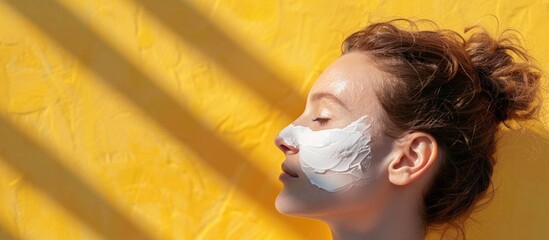 Poster - Portrait of a woman with lotion cream. with copy space image. Place for adding text or design