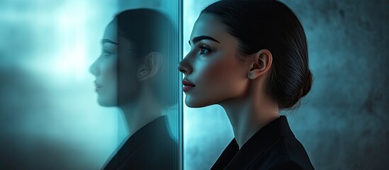 Poster - Reflecting Female Entrepreneur. with copy space image. Place for adding text or design