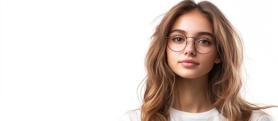 Poster - Attractive female in her late teens to early twenties isolated on a white background. with copy space image. Place for adding text or design
