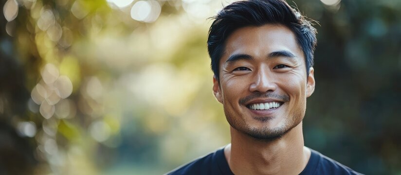 Smiling Asian male. with copy space image. Place for adding text or design